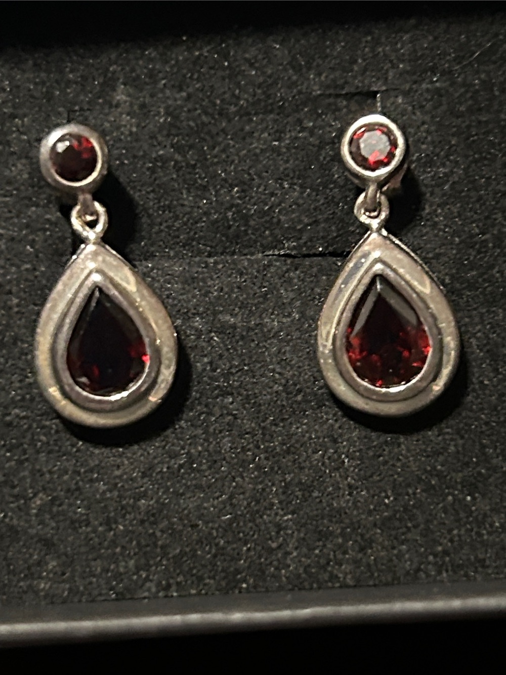 925 Sterling Silver Teardrop Garnet-Red Dangle Earrings